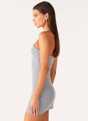 Off Script Button Front Mini Dress - Grey