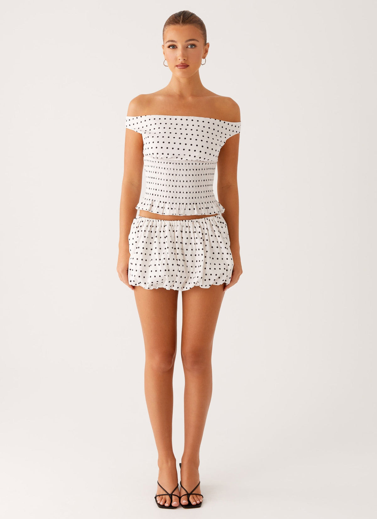 Heather Mini Skort - White Black Polka Dot